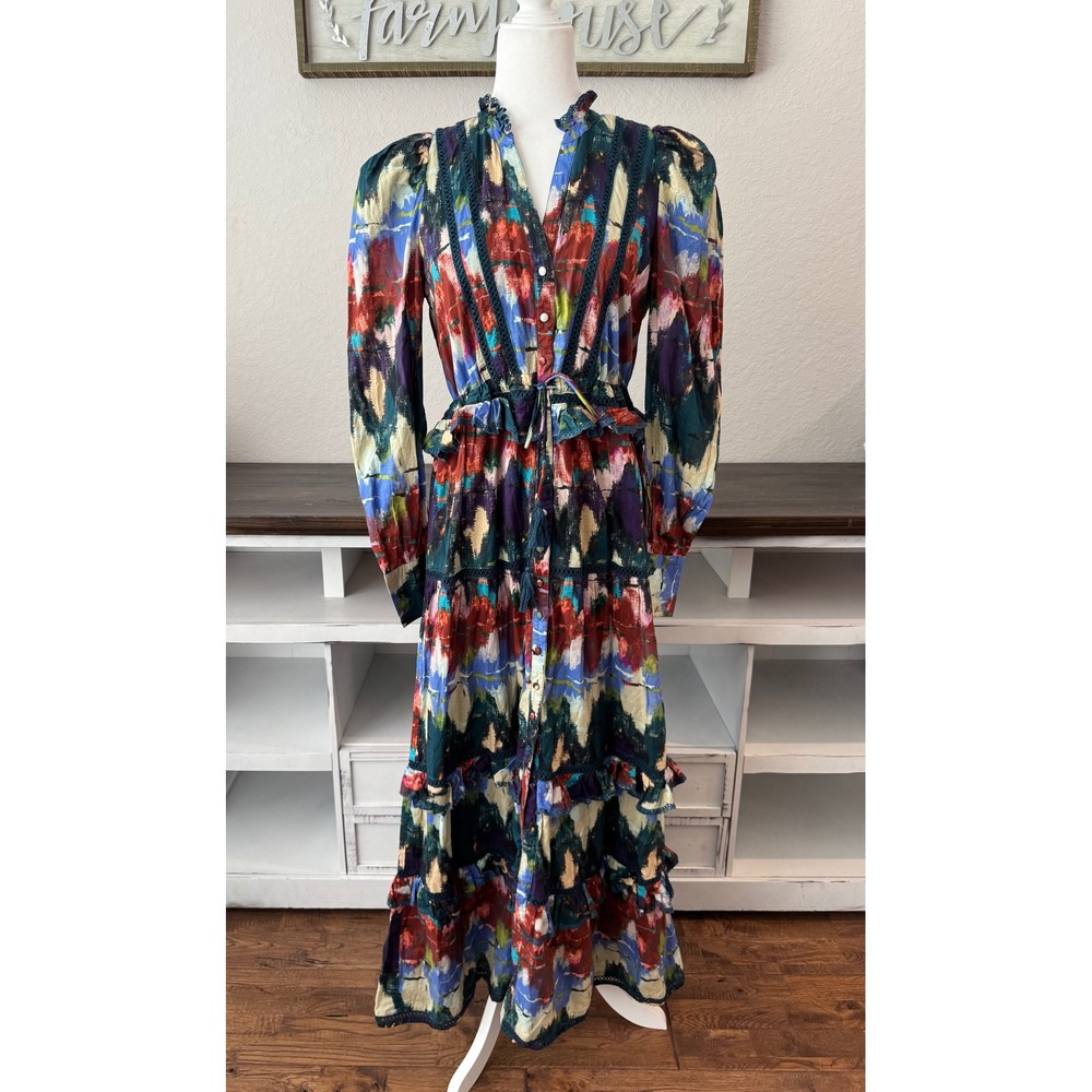 Allison New York Antoinette Maxi Dress Size S Watercolor Zigzag